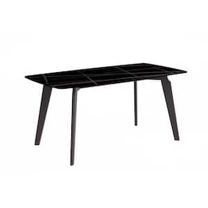 Krevor Modern Black/Gold Sinterred Stone 71 in. Rectangular Wide Tabletop and 4 Legs Black Steel Dining Table Seats 10+