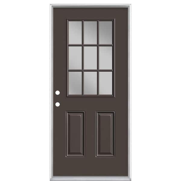 36 in. x 80 in. 9 Lite Right-Hand Inswing Painted Steel Prehung Front Exterior Door No Brickmold