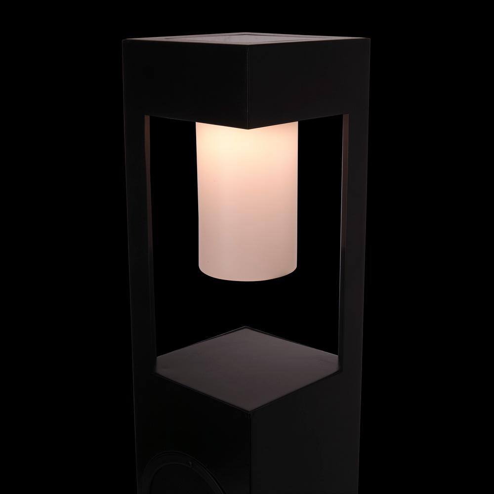 24'' Black Metal Solar LED Outdoor Lantern with Bluetooth Speaker