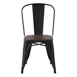 Kricox Black Metal Slat Back Wood Seat Stacking Side Chair (Set of 32)
