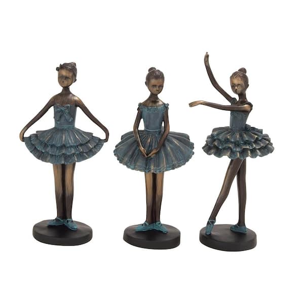 Litton Lane Teal Polystone Dancer Sculpture (Set of 3)