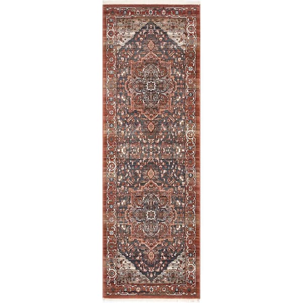 Oliveira Floral Medallion Fringe Red Doormat 2 ft. x 3 ft.  7 in. Indoor Area Rug