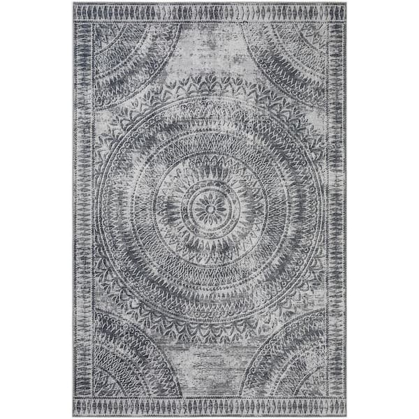 Addison Rugs Yuma Grey 9 ft. x 12 ft. Geometric Indoor/Outdoor Washable Area Rug