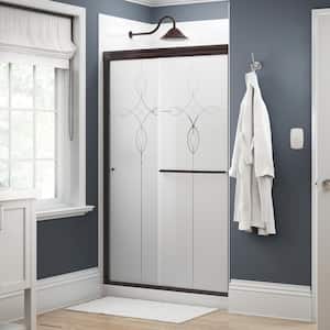 Traditional 48 in. x 70 in. Semi-Frameless Sliding Shower Door in Bronze with 1/4 in. Tempered Tranquility Glass