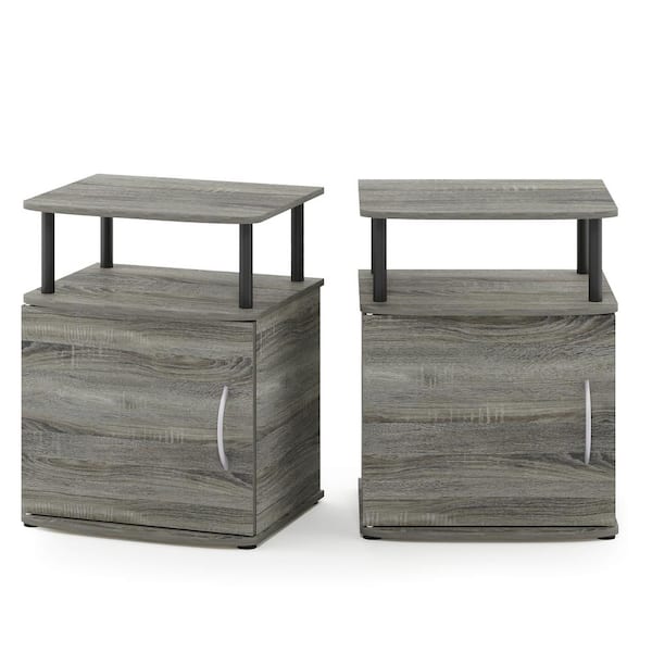 Furinno 24 in. JAYA Utility Design French Oak Grey/Black End Table (Set of 2)