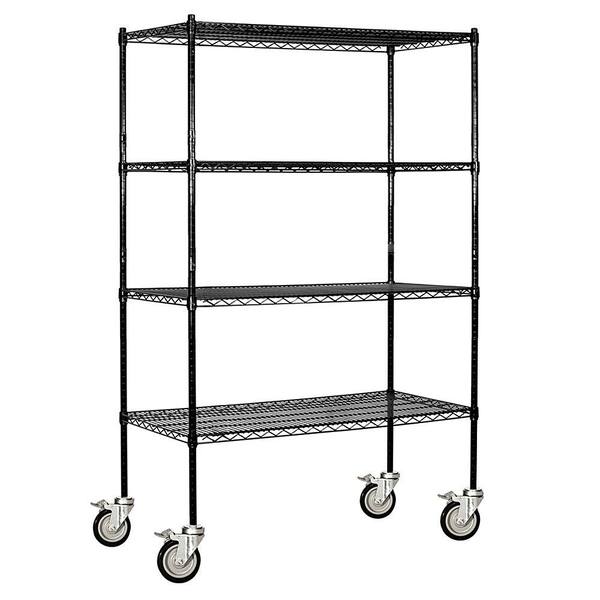 Salsbury Industries Black 3-Tier Rolling Welded Wire Shelving Unit (48 in. W x 80 in. H x 18 in. D)