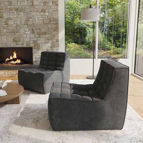 Magic Home 27.5 in. Black Linen Fabric Lazy Floor Corner Relax Modular Sofa Fireside Chair Couch for Apartment