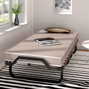 White Folding Bed with Twin Mattress, Rollaway Guest Bed with Sturdy Metal Frame and Foam Mattress Made in Italy
