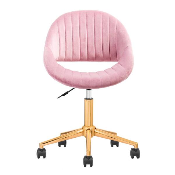 Allwex Maple Pink Velvet Task Chair with Adjustable Height