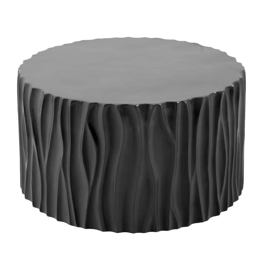 26.77 in. W Black Round MGO Outdoor Patio Side Table, Coffee Table with Wave Texture, Pre-Assembled price history on PriceWatchPro