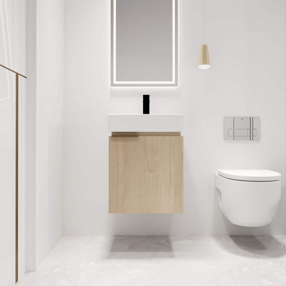 17.9 in. W x 17.9 in. D x 23 in. H Wall-Mounted Bath Vanity in Light Brown 
