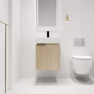 17.9 in. W x 17.9 in. D x 23 in. H Wall-Mounted Bath Vanity in Light Brown with White Ceramic Vanity Top