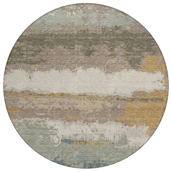Chantille Machine Washable Indoor/Outdoor Abstract ACN2592 Taupe 8 ft. x 8 ft. Round Rug