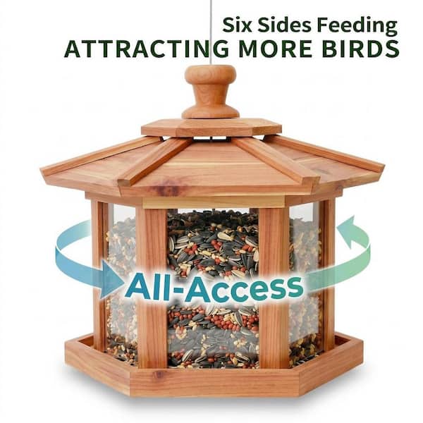 SenQWFa Natural Cedar Wood Hanging Mesh Tray Gazebo Bird Seed