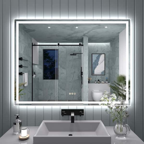 TaiMei 48 in. W x 36 in. H Rectangular Frameless LED Light Anti-Fog Wall Bathroom Vanity Mirror in Polished Crystal
