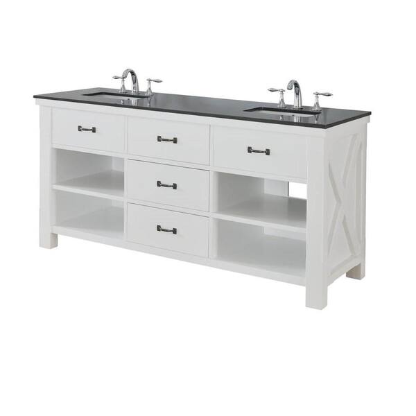 Direct vanity sink Xtraordinary Spa 70 in. Double Vanity in Pearl White with Granite Vanity Top in Black
