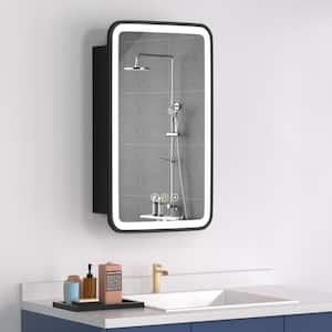 Thalia 16 in. W x 28 in. H Rectangular Iron Small LED Defogging Medicine Cabinet with Mirror, Black, Left Hinge