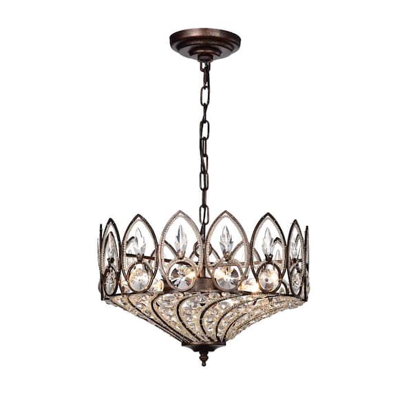 Fridrick 15 in. 3-Light Indoor Bronze Pendant Chandelier