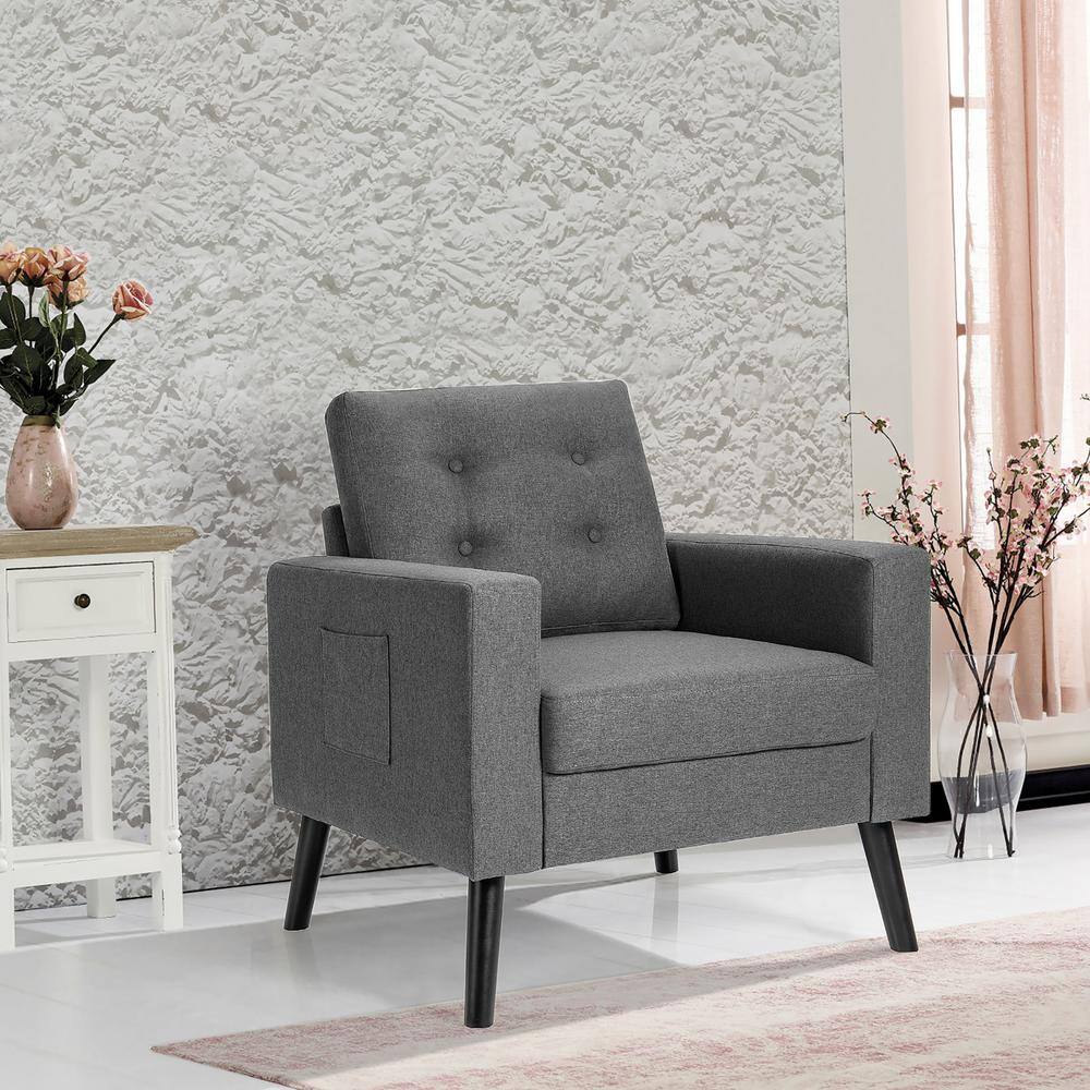 ErgoComfort Gray Fabric Accent Armchair with Side Pockets