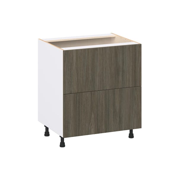 J COLLECTION Timberline 30 in. W x 34.5 in. H x 24 in. D in Slab Walnut Assembled Base Kitchen Cabinet with 2 Drawers