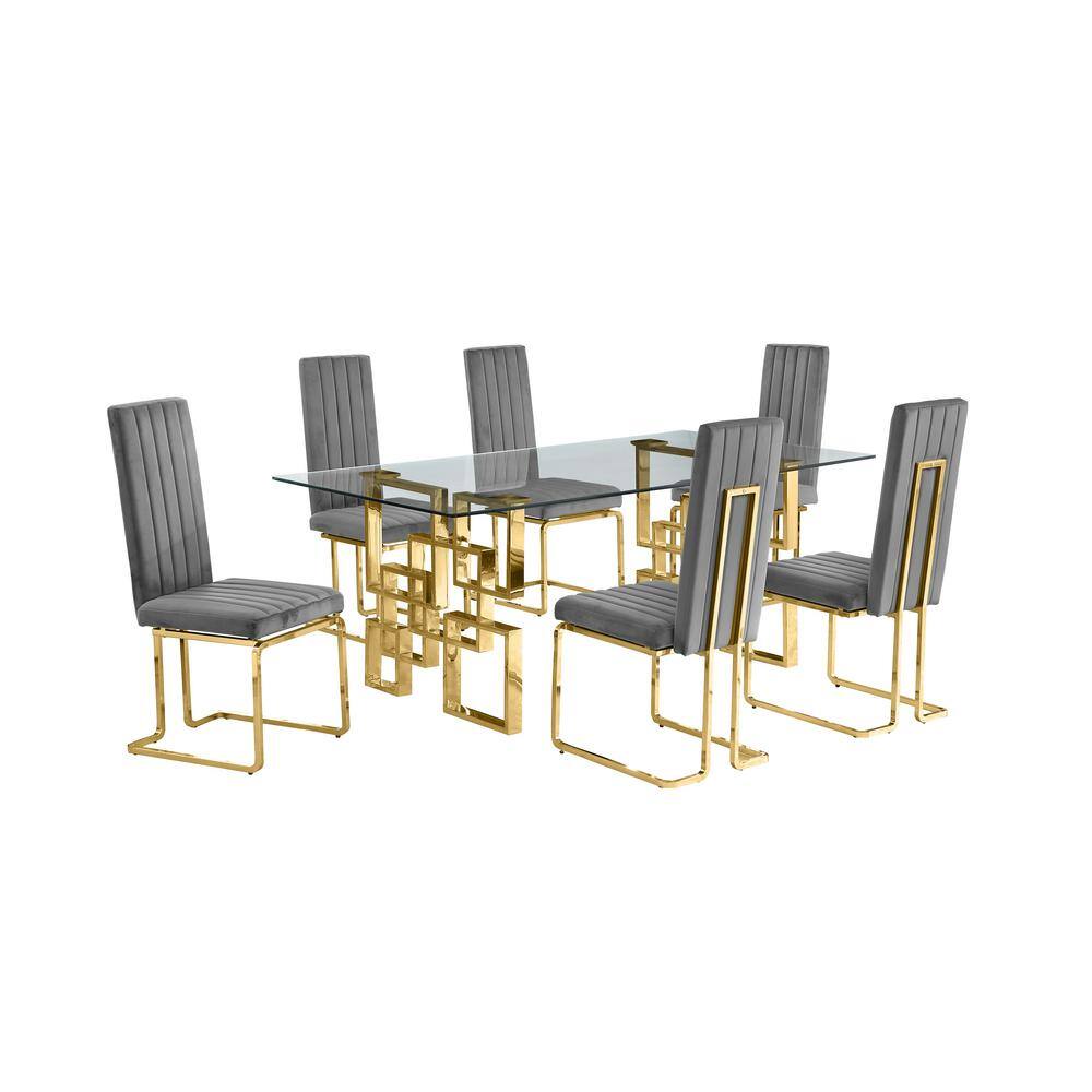 Best Quality Furniture Dominga 7Piece Rectangular Glass Top With Gold