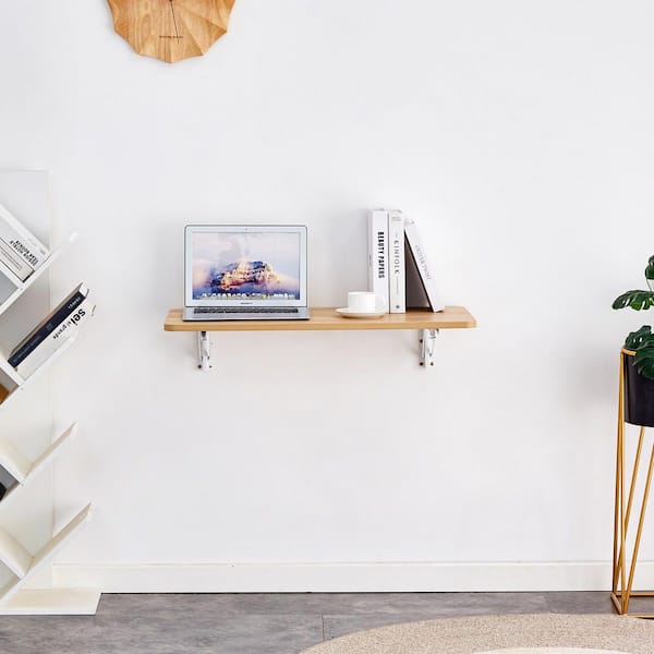 31.4 in. W x 15.7 in. D Nature Wood Folding Mounted Decorative Wall Shelf