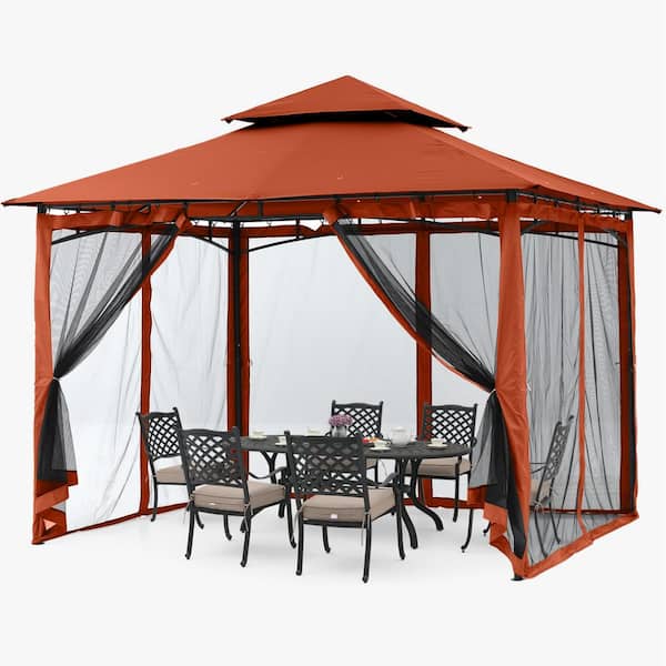 ABCCANOPY 11 ft. x 11 ft. Red Steel Outdoor Patio Gazebo with Vented Soft Roof Canopy and Netting
