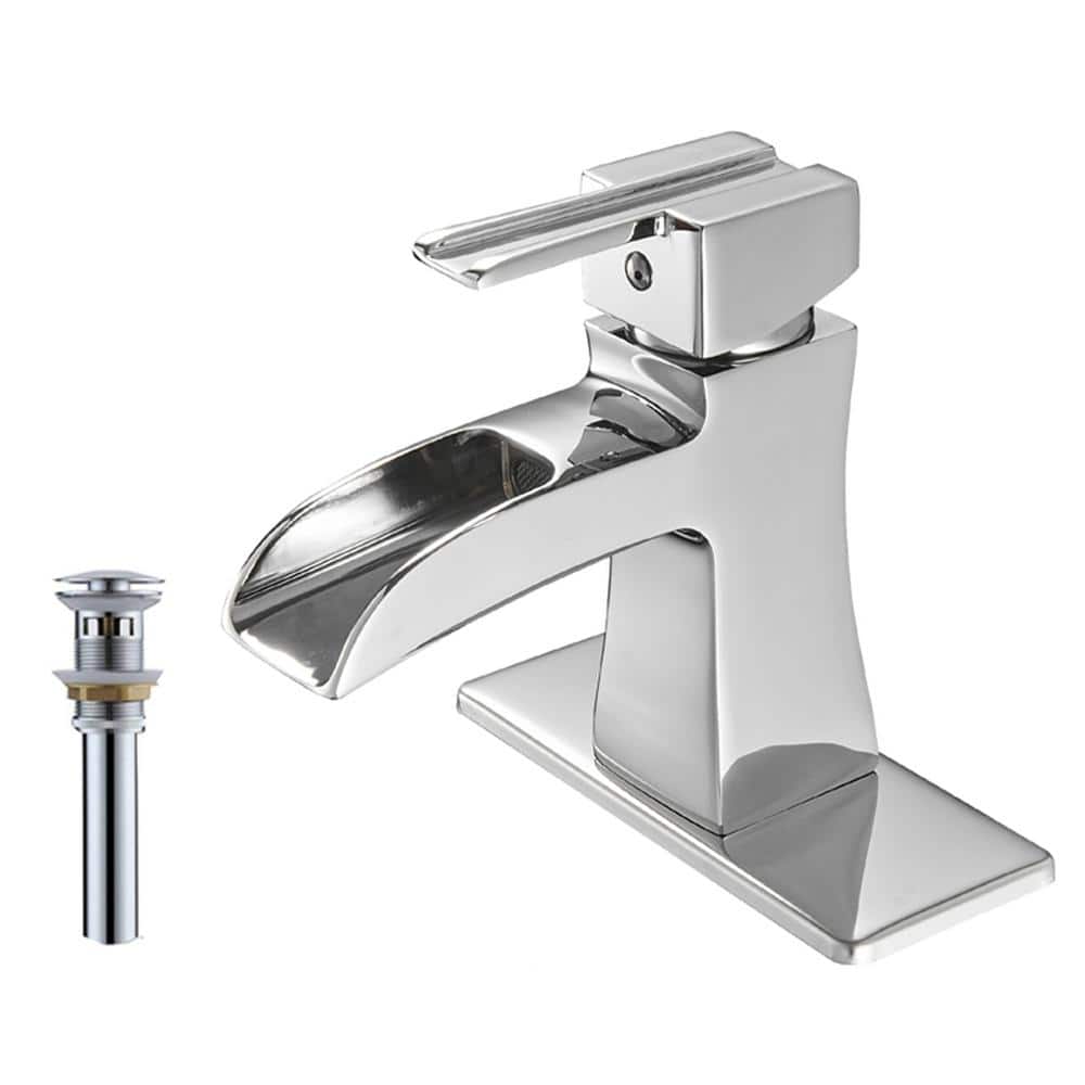 Single-Handle 1 or 3-Hole Waterfall Bathroom Faucet Polished Chrome Bathroo