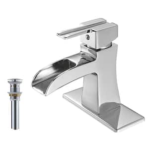 Single-Handle 1 or 3-Hole Waterfall Bathroom Faucet Polished Chrome Bathroom Sink Faucet