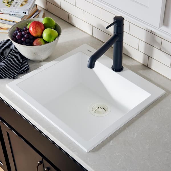 EpiGranite 24 in. Drop-in Single Bowl Bar Sink in Arctic White Granite Quartz Composite
