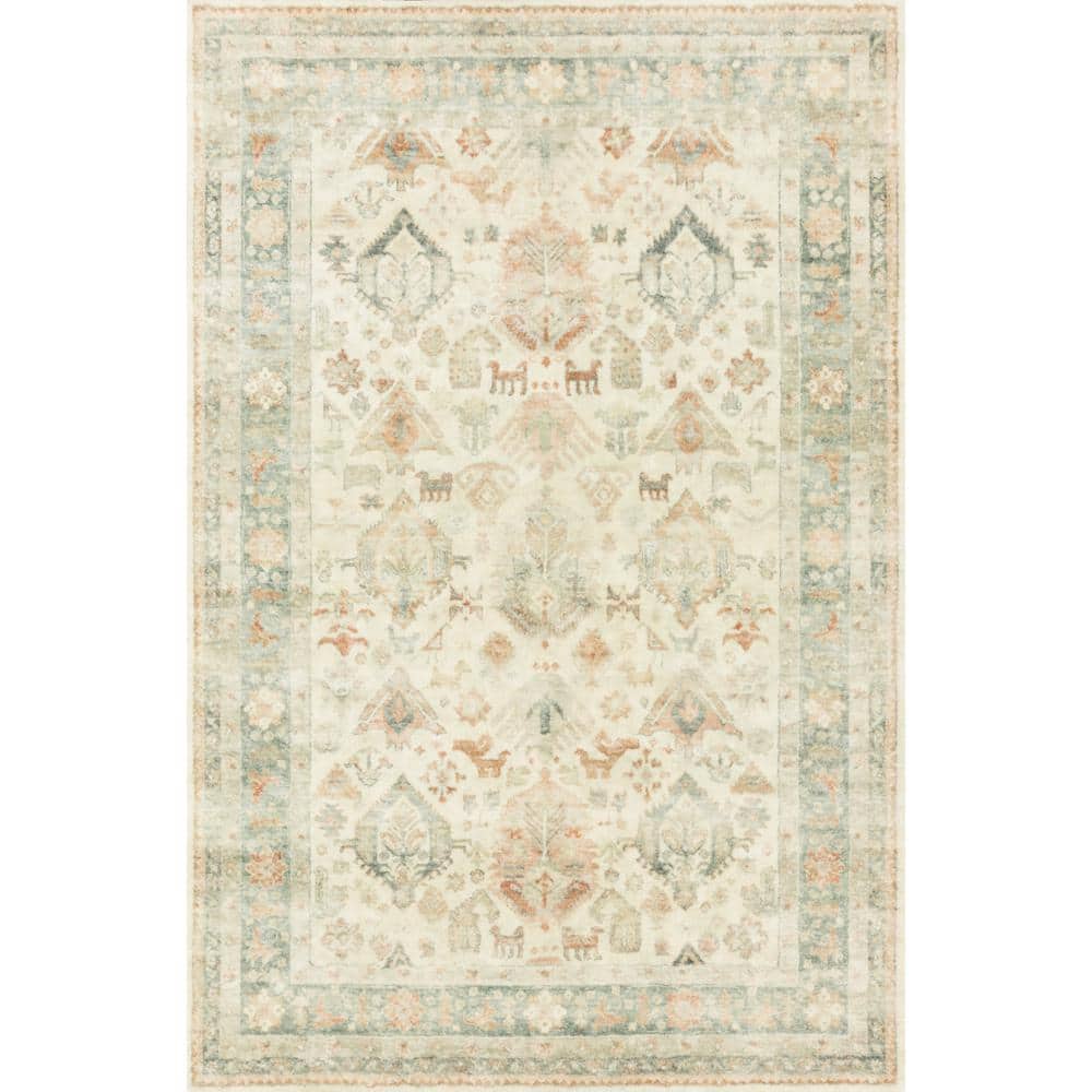 Ivory and Beige Rectangular Stain-Resistant Synthetic Rug