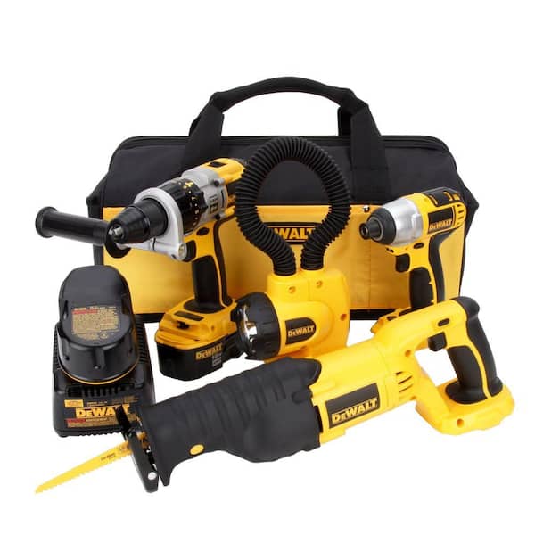 DEWALT 18-Volt XRP NiCd Cordless Combo Kit (4-Tool) with (2) Batteries 2.4Ah, 1-Hour Charger and Contractor Bag