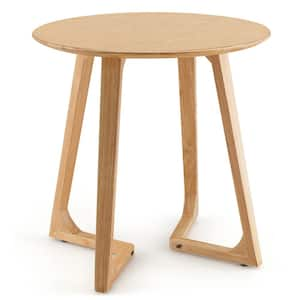 24 in. Natural Round Side Table Solid Rubber Wood End Table Beside SofaandBed for Small Space