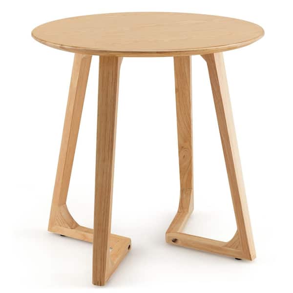 Costway 24 in. Natural Round Side Table Solid Rubber Wood End Table Beside SofaandBed for Small Space
