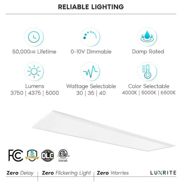 1 ft. x 4 ft. Integrated LED Flat Panel Light 30/35/40-Watt 3 Color Selectable, 3750/4375/5000 Lumens, ETL DLC (2-Pack)