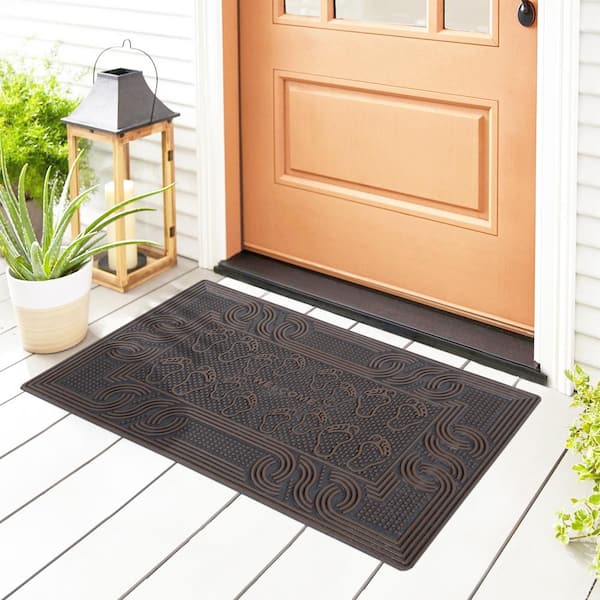 Outside Door Mat Indoor Non-Slip, Microfiber Door Mat Rubber Outdoor Entry  Mat for Front Door, Kitchen Door Rug Under Door Mat Rug, Brown Scraper Door