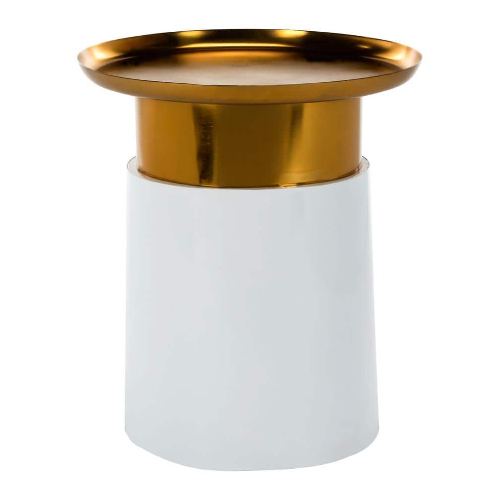 Elegant 16'' Gold and White Metal-Wood Round Side Table
