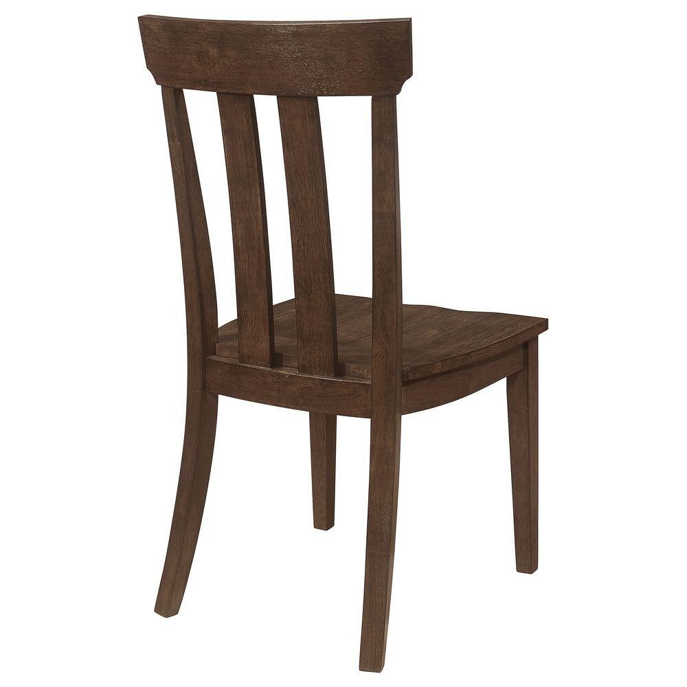 Brown Oak High Slat Back Wood Side Chair