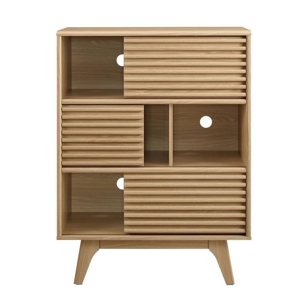 Oak 3-Tier Light Wood Mid-Century Modern Accent Cabinet