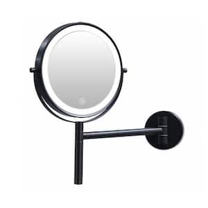 8 in. W Small Round 3-Color LED 1X/10X Magnifying Wall Mounted Bathroom Makeup Mirror (Black)