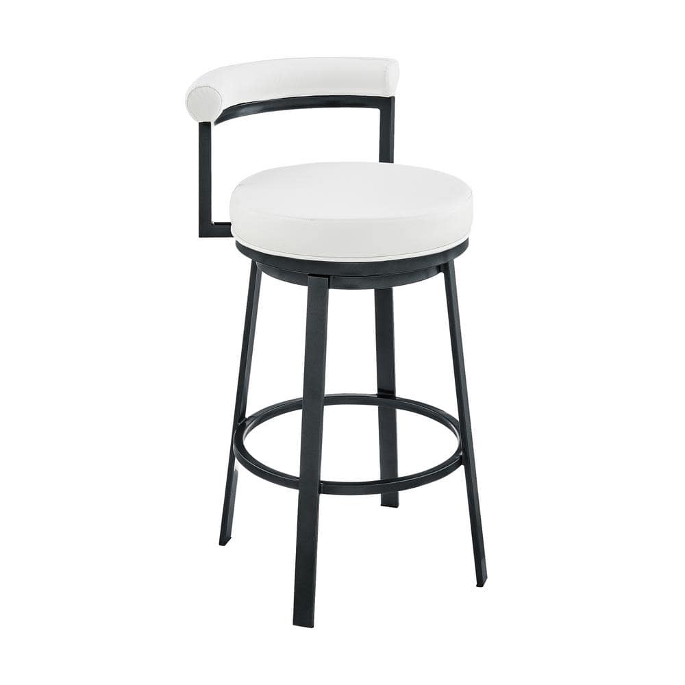 Modern Swivel Adjustable Bar Stool in White Faux Leather