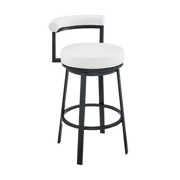 Armen Living Neura 33.5-37.5 in. White Metal 26 in. Bar Stool with Faux Leather Seat