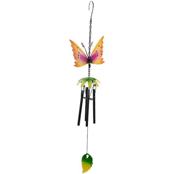 Butterfly Wind Chime with Gem Hanging Decor Metal Suncatcher Garden Decoration 