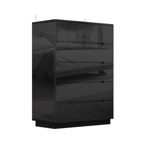 FUFU&GAGA High Gloss Black Wood 5Drawer Chest of Drawers Storage