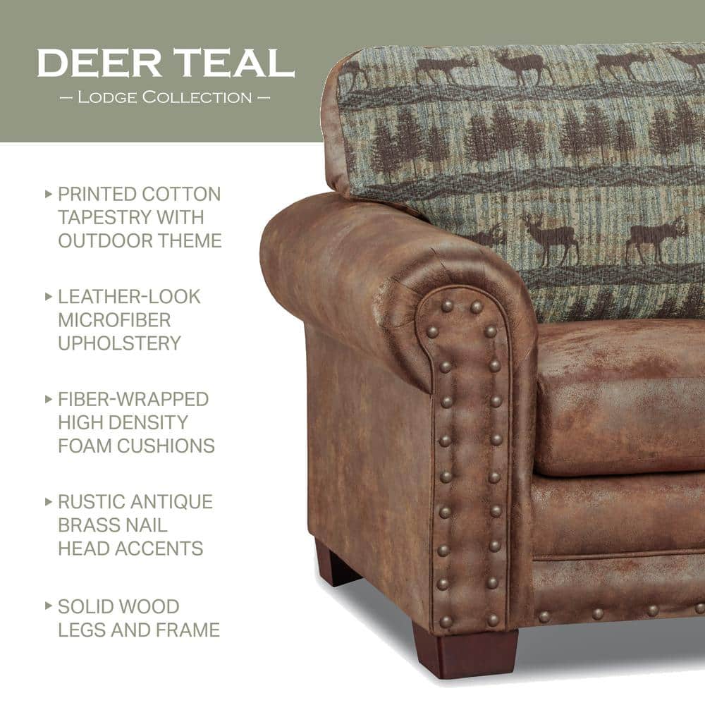 Rustic Lodge Deer Tapestry & Brown Microfiber Accent Chair Set