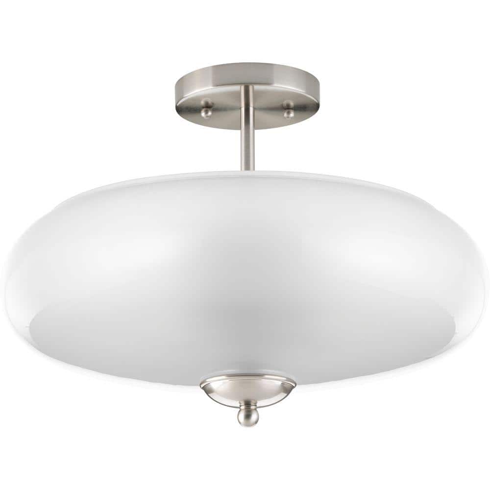 Merci 16 in. 3-Light Brushed Nickel Semi-Flush Mount Light with Opal Glass 