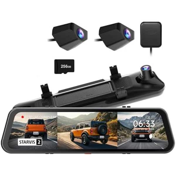 Tripro Bumper Version 3 Channel 4K Mirror Dash Cam with Night Vision, 4K+2.5K+1080P Front and Rear