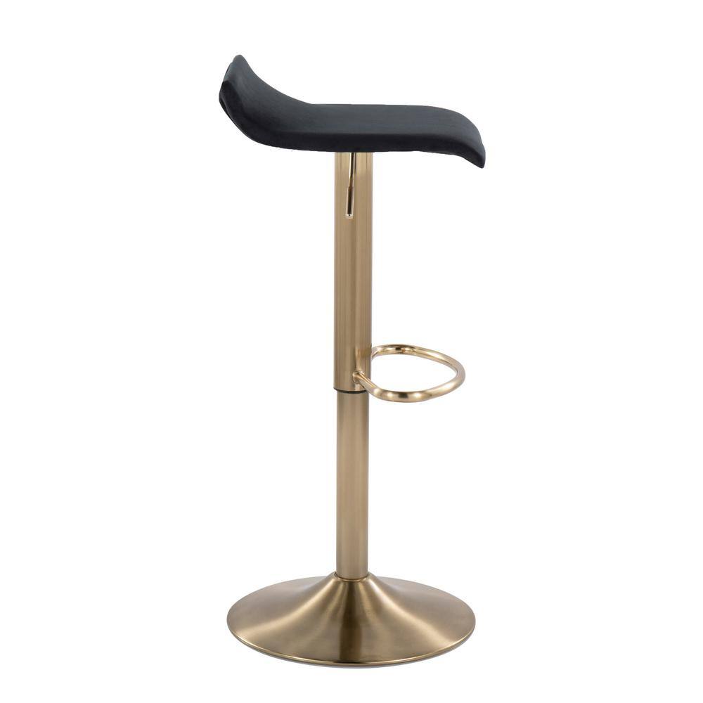 Ale Adjustable Black Velvet and Gold Metal Swivel Barstool Set