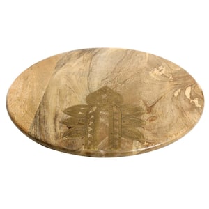 16 in. Round Mango Wood Lazy Susan with Metal Inlay