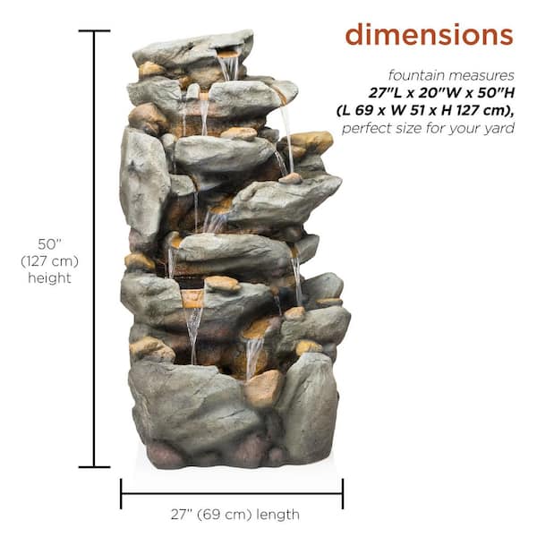 Alpine Corporation 50 in. Tall Outdoor 8-Tier Rock Waterfall
